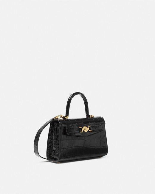 Versace Black Croc-effect Medusa '95 Small Handbag