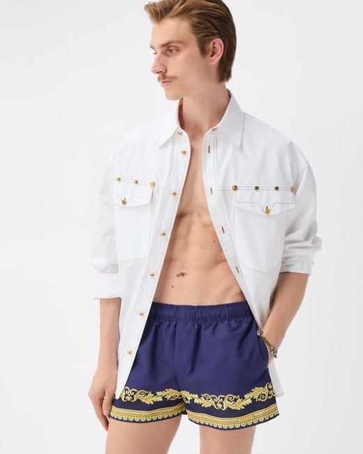 Versace Blue Printed Swim Shorts for men