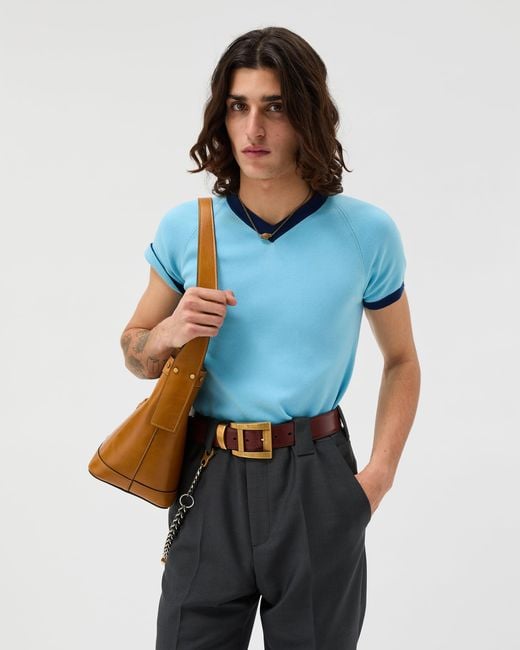 Versace Blue Cotton Knit T-Shirt for men