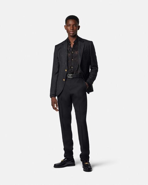 Versace Black Python-Jacquard Wool-Blend Blazer for men