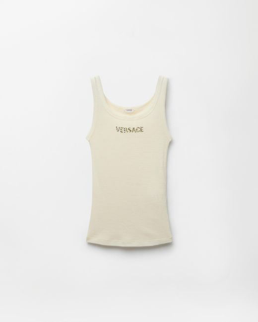 Versace White Embroidered Wool Ribbed Tank Top