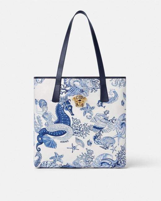 Versace Blue Coral Theatre La Medusa Canvas Tote Bag