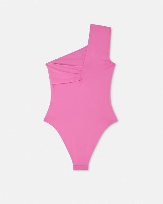 Versace Pink Geraffter Einteiliger Badeanzug Safety Pin
