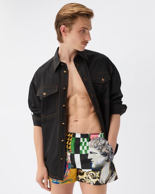 Versace Blue Printed Swim Shorts for men