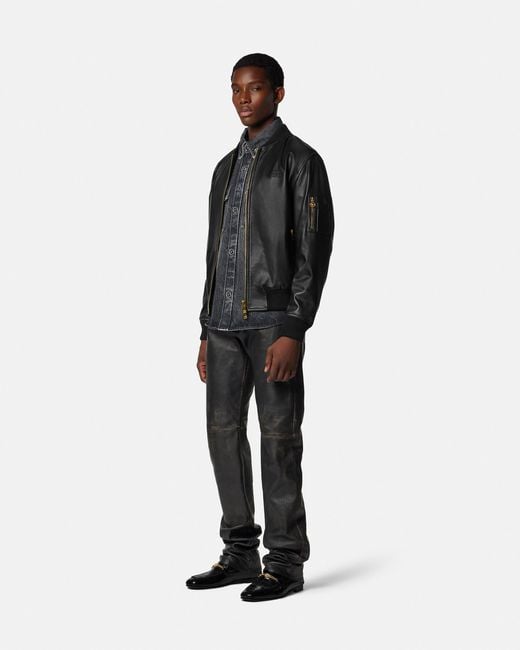 Versace Black Leather Bomber for men