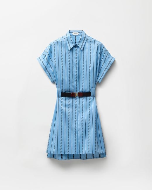 Versace Blue Jacquard Cotton-Silk Mini Dress