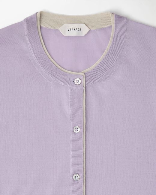 Versace Purple Embroidered Wool Knit Cardigan