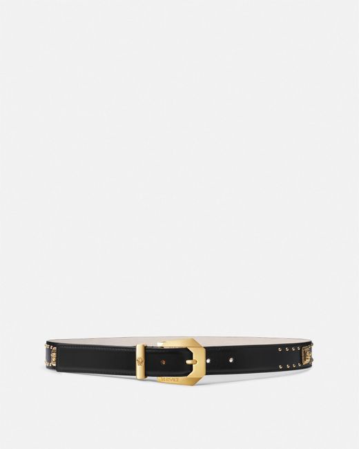 Versace White Studded Medusa Heritage Leather Belt