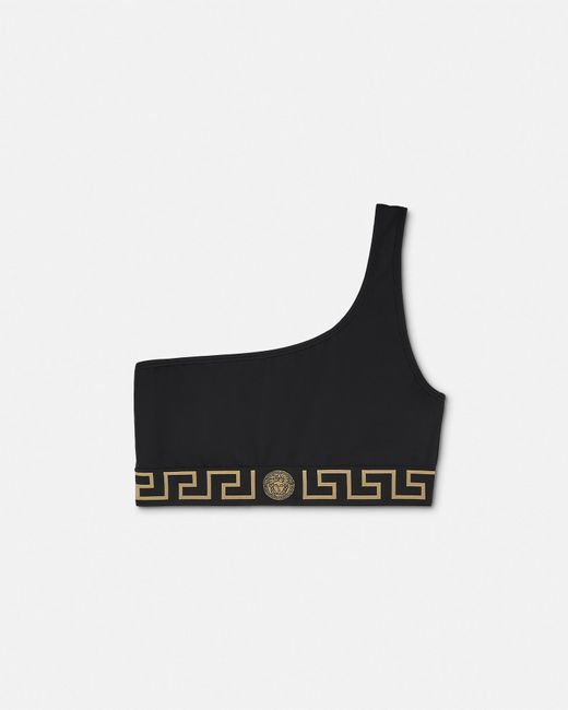 Versace White Greca Border One-Shoulder Bikini Top