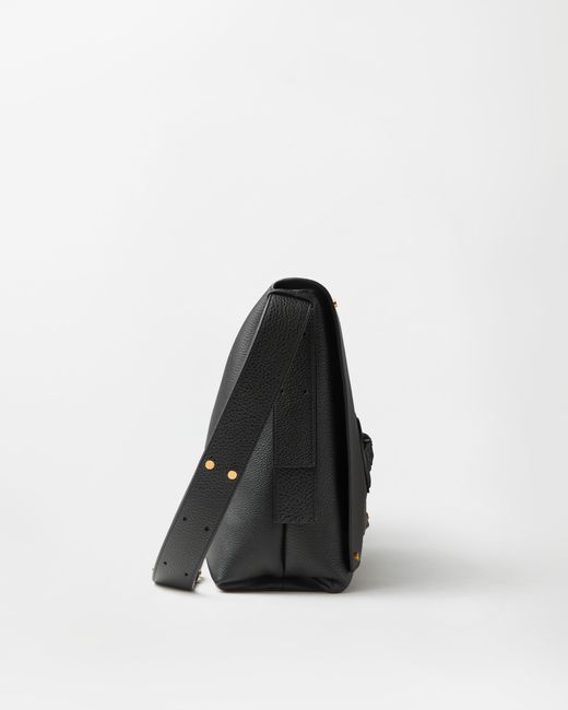 Versace Black Lou Large Leather Messenger Bag for men