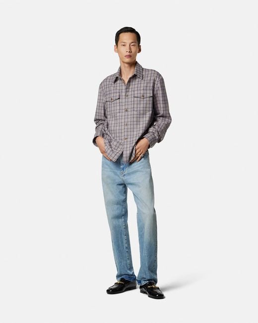 Versace Gray Checked Pattern Shirt for men