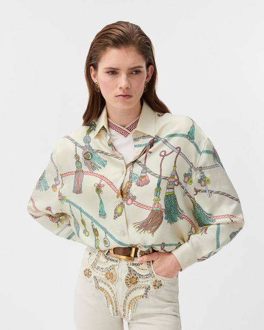 Versace White Printed Silk Twill Shirt