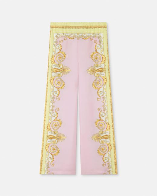 Versace Pink Printed Silk Twill Pants