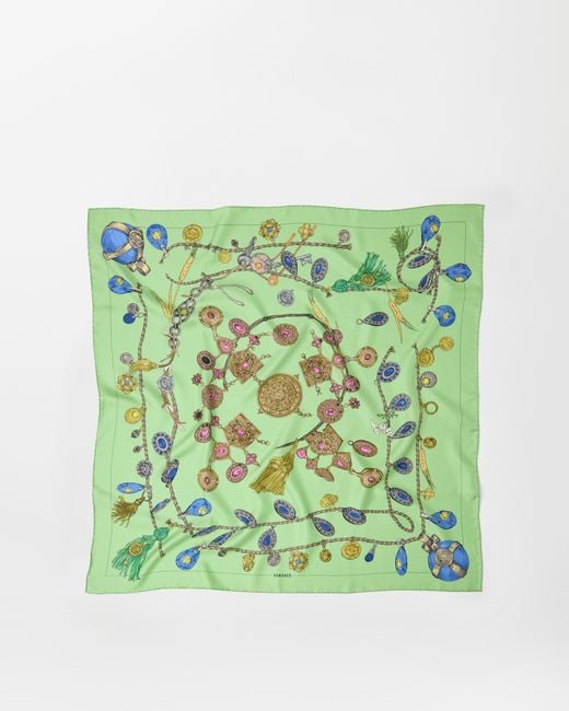 Versace Green Printed Silk Twill Scarf 90 Cm