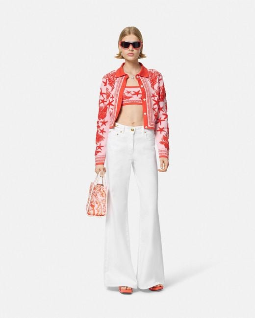 Versace White Jean Évasé À Jambe Large