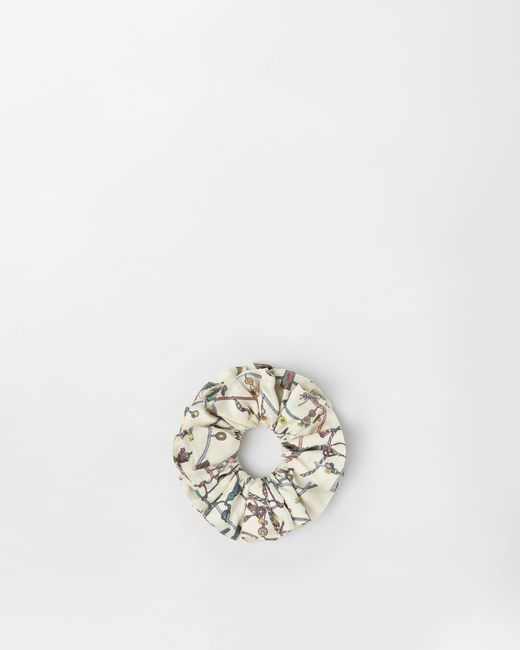 Versace White Printed Silk Twill Scrunchie