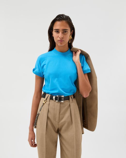 Versace Blue Embroidered Stretch Cotton-Jersey T-Shirt