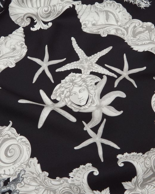 Versace Black Barocco Sea Silk Foulard 90 Cm