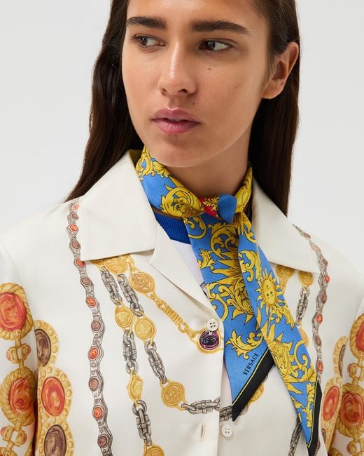 Versace White Printed Silk Twill Ribbon