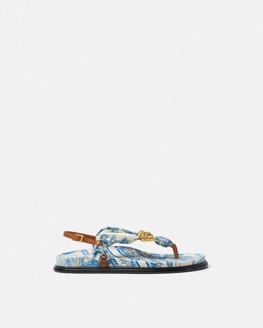 Versace Blue Underwater Barocco La Medusa Sandals