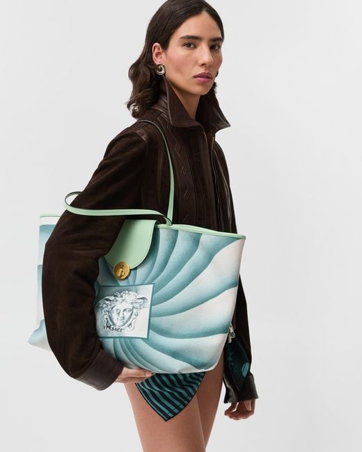 Versace Blue Vivian Printed Large Canvas Tote