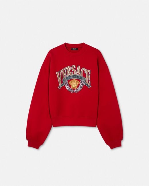 Versace Red Crystal Medusa Varsity Sweatshirt for men