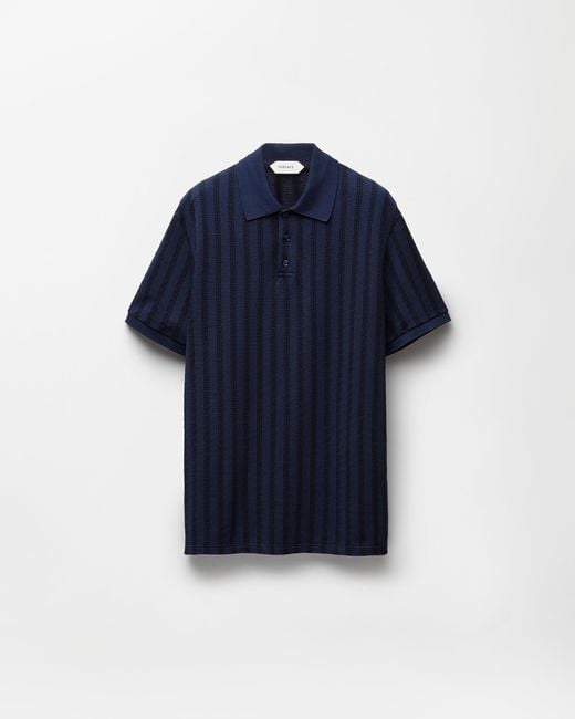 Versace Blue Jacquard Cotton Piqué Polo for men