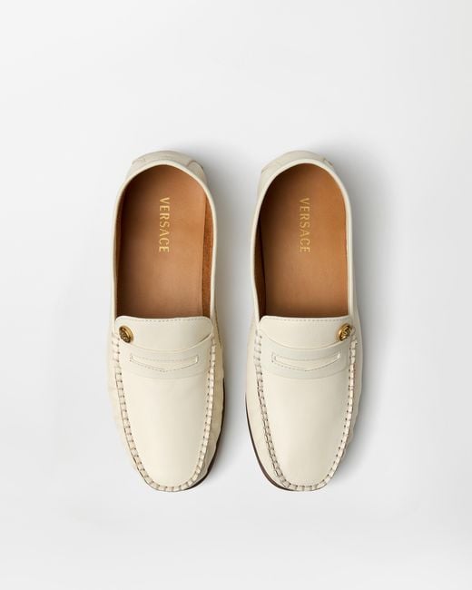 Versace White Guanto Leather Loafers