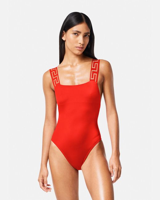 Versace Red Greca Border One-piece Swimsuit