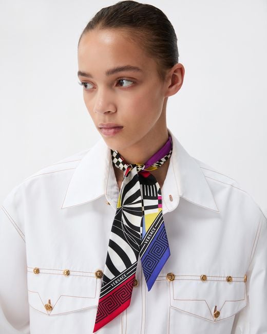 Versace White Printed Silk Twill Ribbon
