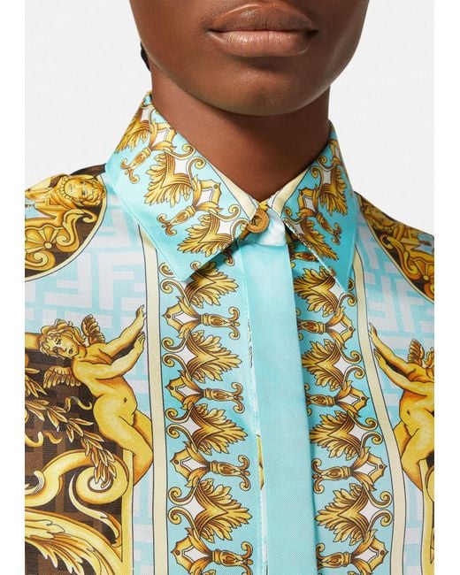Versace Fendace Gold Baroque Silk Shirt in Blue | Lyst Versace Fendace Gold Baroque Silk Shirt in Blue | Lyst
