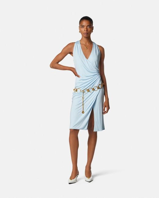 Versace Blue Viscose-Jersey Midi Dress