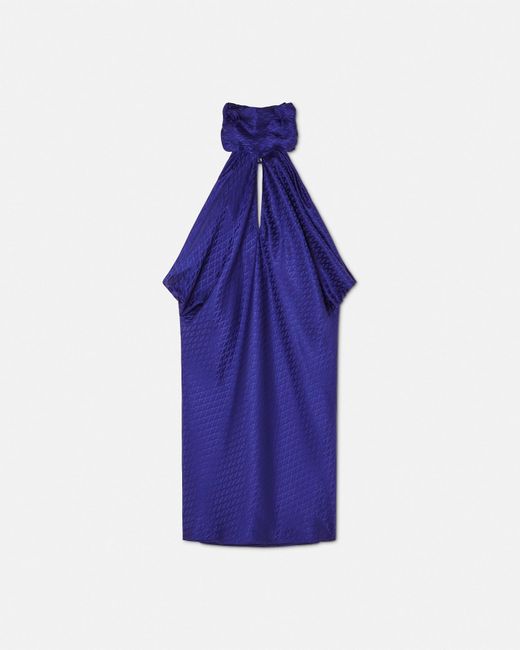 Versace Blue V Allover Jacquard Silk Relaxed Mini Dress