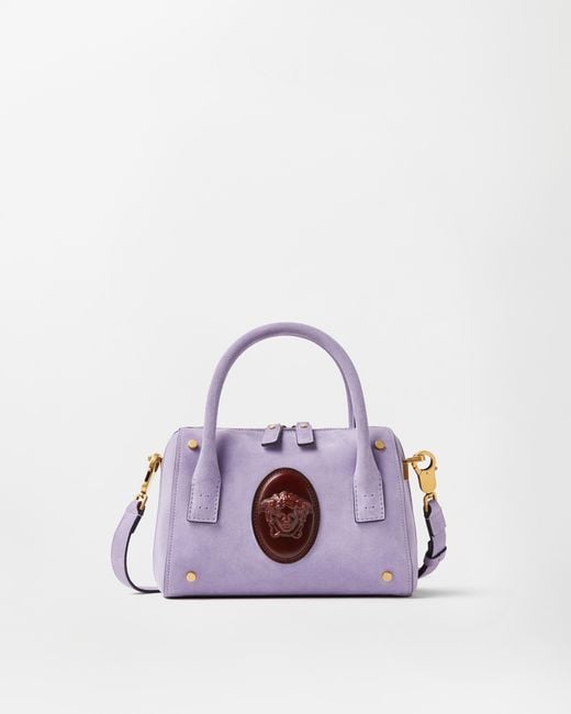 Versace Purple Roomy Small Suede Boston Bag