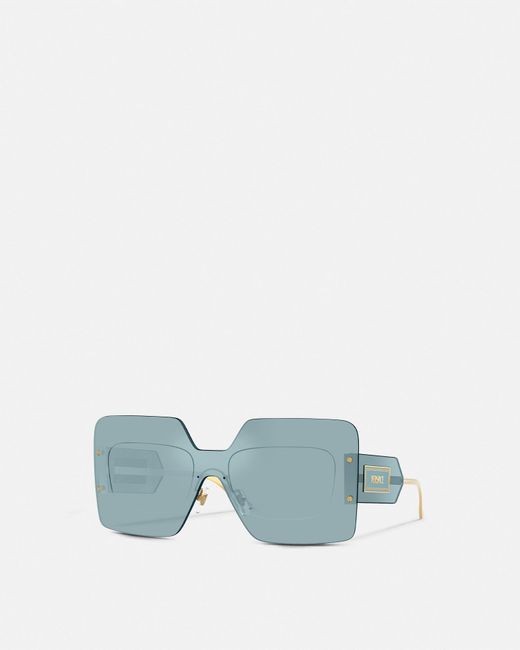 Versace Damier Plaque Squared Shield Sunglasses in Blue Lyst UK