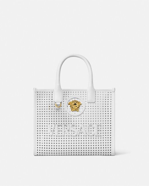 Versace White La Medusa Kleine, Lasergeschnittene Tote Bag