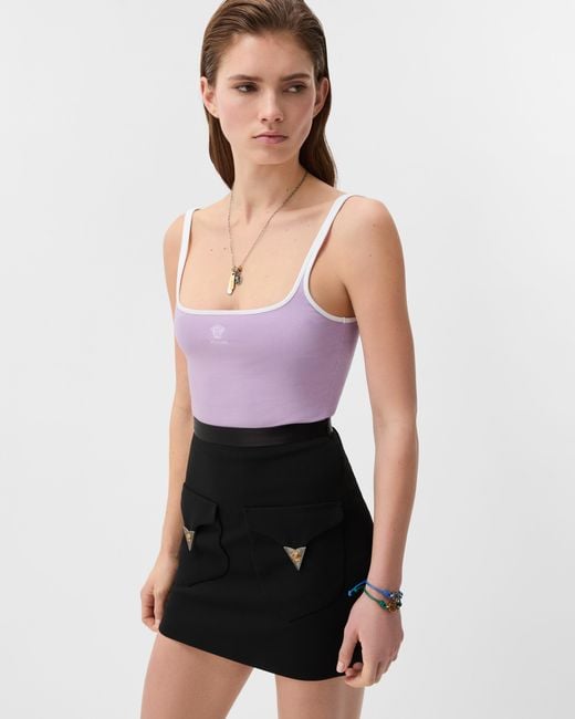 Versace Purple Embroidered-Logo Stretch Cotton-Jersey Tank Top