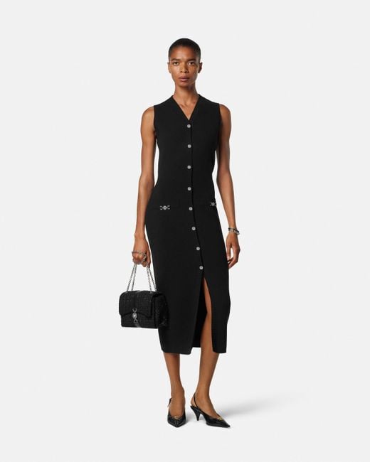 Versace Black Button-Fastening Midi Dress