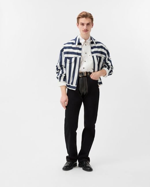 Versace Black Denim & Leather Straight Jeans for men