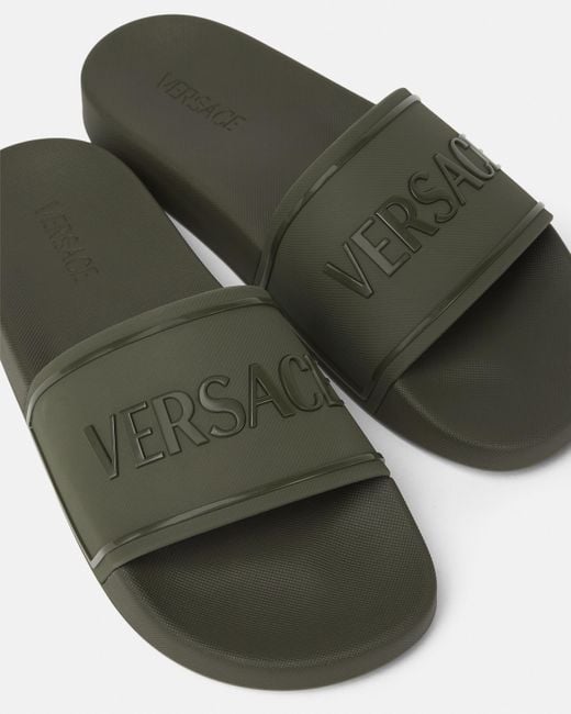 Versace Green Rubber Sliders for men