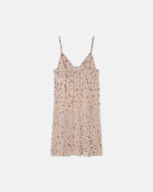 Vestido Midi De Seda Con Adornos Versace de color Natural