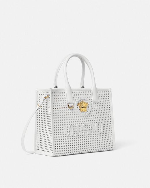 Versace White La Medusa Kleine, Lasergeschnittene Tote Bag