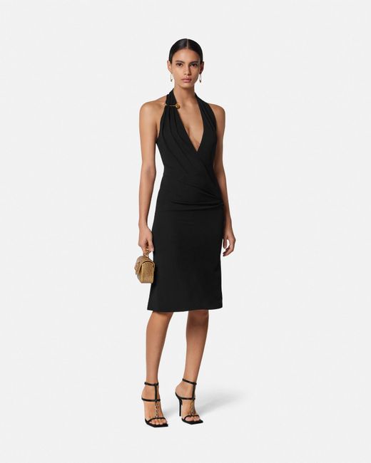 Vestido Midi De Crepé Anudado Al Cuello Versace de color Black