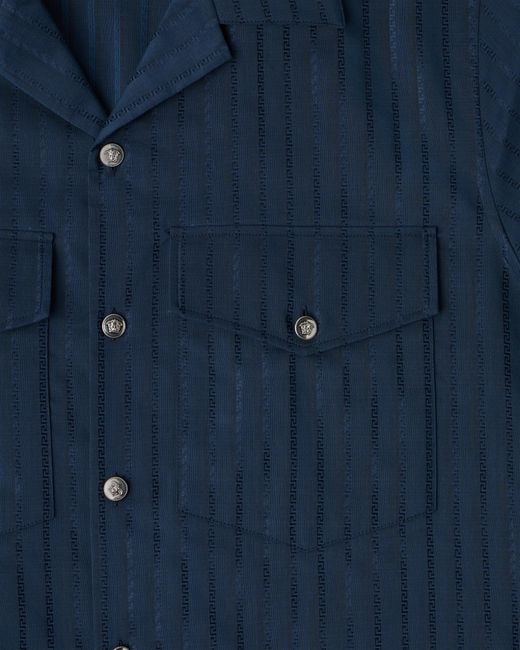 Versace Blue Jacquard Cotton-Silk Regular Shirt for men