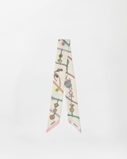 Versace White Printed Silk Twill Ribbon
