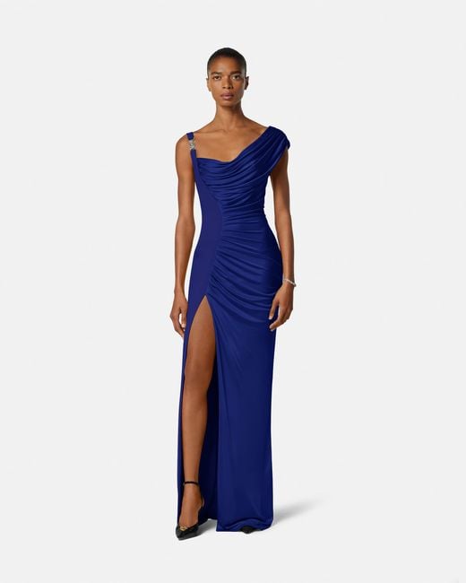 Versace Blue Long Dress With Draping