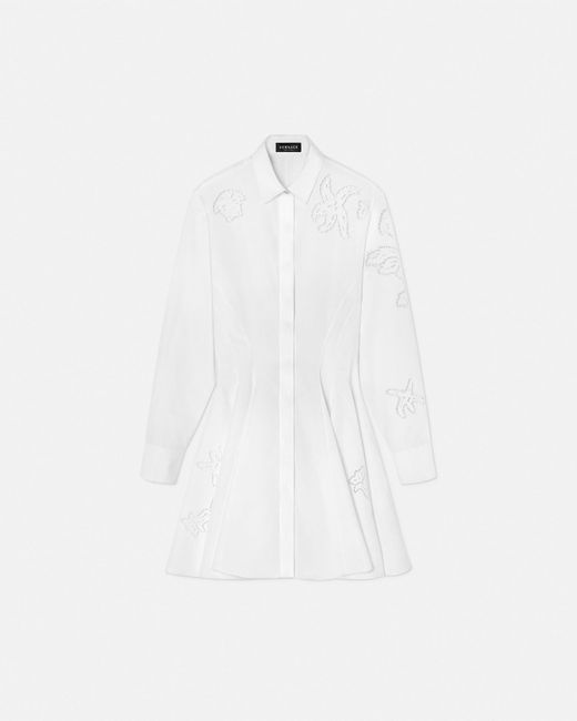 Versace White Embroidered Sangallo Flared Shirt Dress