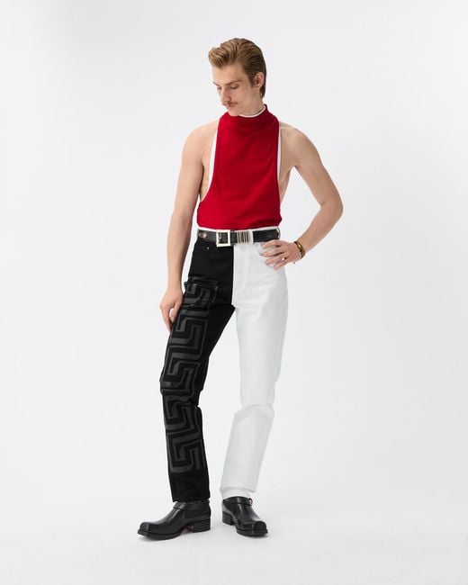 Versace White Embroidered Straight Jeans for men