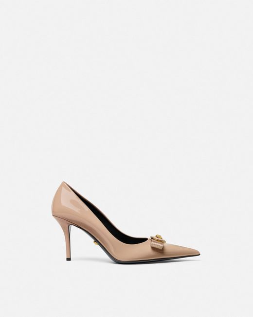 Versace White Gianni Ribbon Patent Pumps 85 Mm