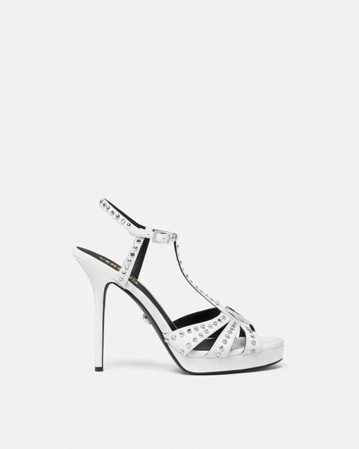 Versace White V Embellished Leather Sandals 120 Mm